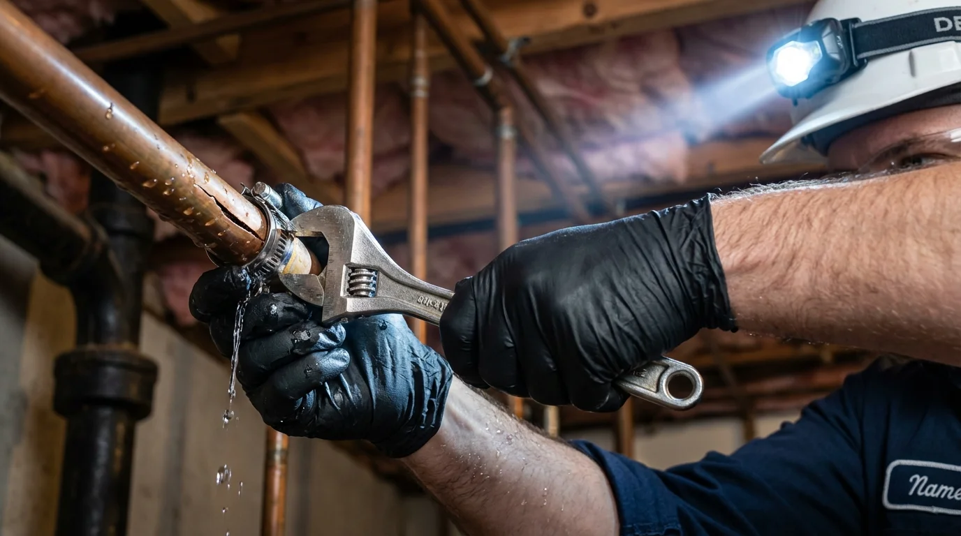 Emergency pipe clamp repair being performed by a Johns Plumbing LLC plumber in Pacolet